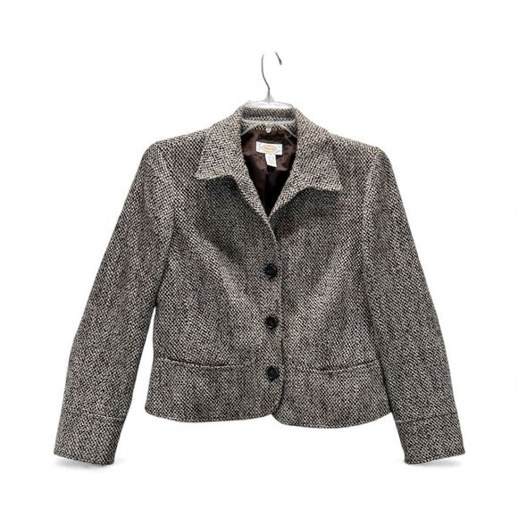 Talbots Women’s Tweed Wool Blazer Jacket Brown 12 | Button Front Career Classic - Picture 1 of 12